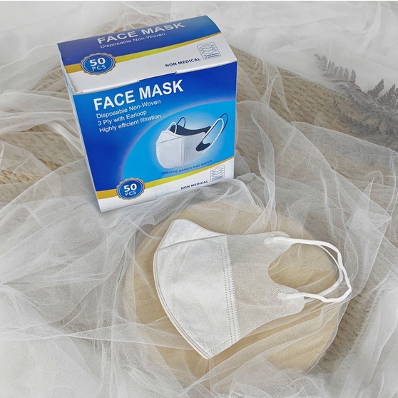 BB7 - Masker Duckbill Isi 50 Pcs 3 Ply Hitam Putih Mask Earloop