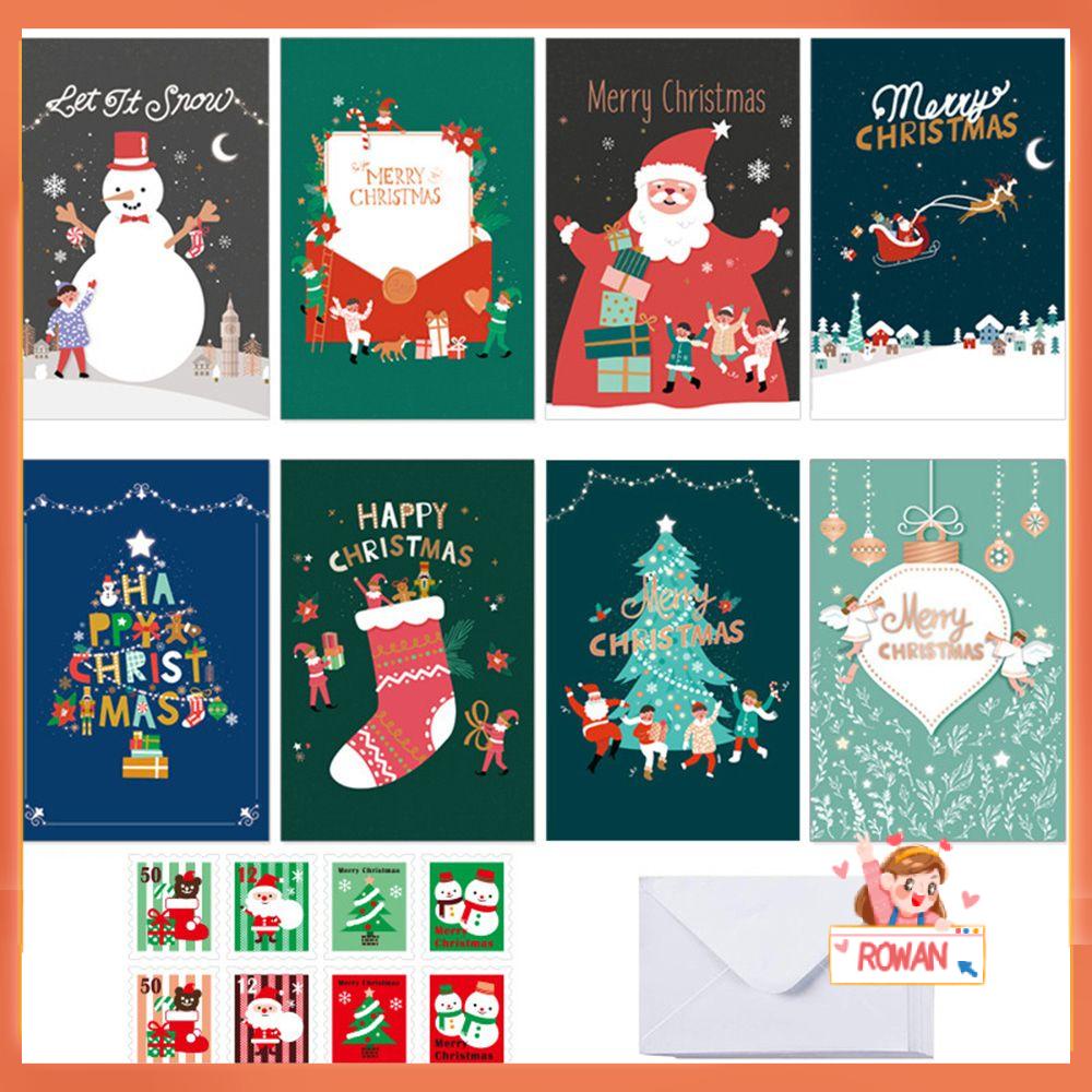 R-flower 8pcs/set Kartu Ucapan Natal Tahan Lama Happy New Year Warna Cerah Xmas Supplies