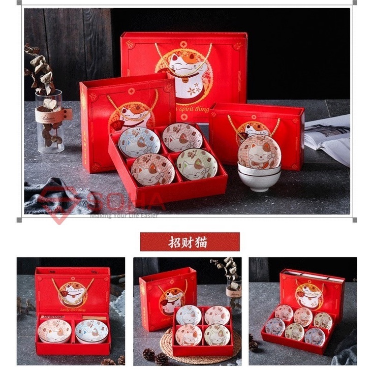 ART-057 Hampers imlek Set Mangkok Sumpit Sendok Keramik Kado Natal Souvenir Gift Hadiah Tahun Baru Chineses New Year CNY