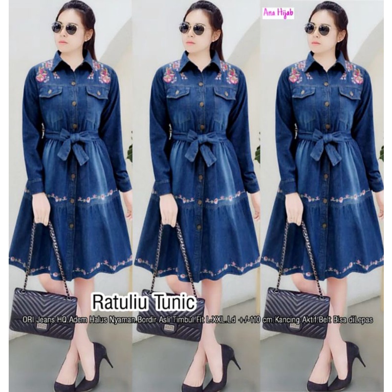 RATULIU TUNIK JEANS bordir ori (busui)