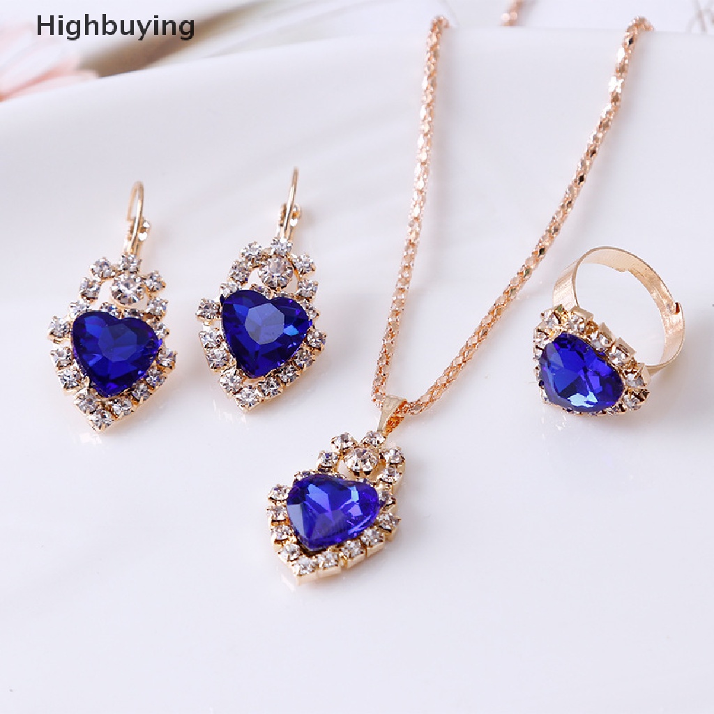 Hbid Fashion Ladies Set Perhiasan Romantis Hati Pengantin Pernikahan Kalung Cincin Set Anniversary Ulang Tahun Valene Day Gift Glory