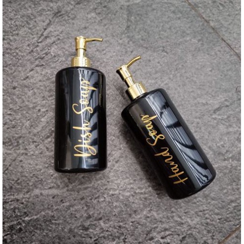 WHT-101 Botol Sabun Cair Pump Hitam Glossy Gold Aesthetic 500ml Luxury Estetik Free Label - Black Collection