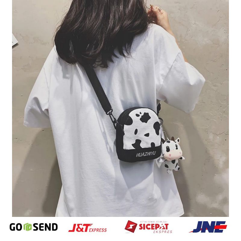 Sling Bag Wanita Mauren Korea Mini Import Kanvas Simple Lucu Sapi