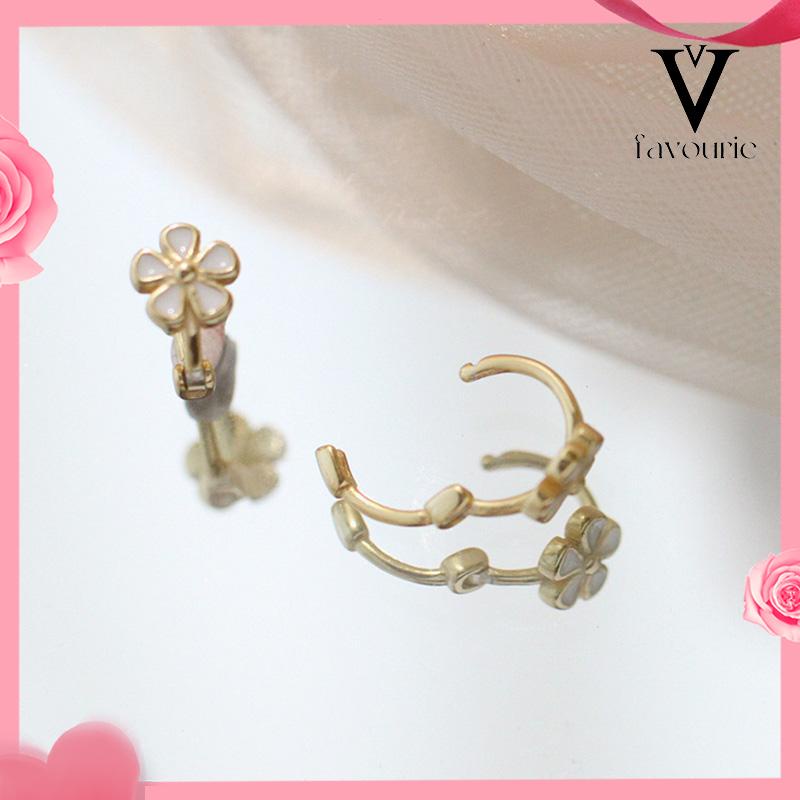 CODS925 Silver Retro Daisy Earrings Anting Hoop Sederhana Desain Niche Gesper Telinga-FA