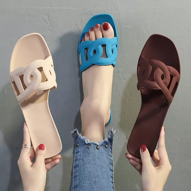 Sandal Sendal Flat Jelly Wanita Fashion Dewasa Bentuk O Sandals