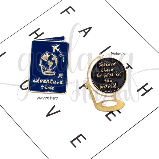 Pin Globe Adventure Bros Tas Motif Peta Bola Dunia Simple Lucu Tuspin GH 208196