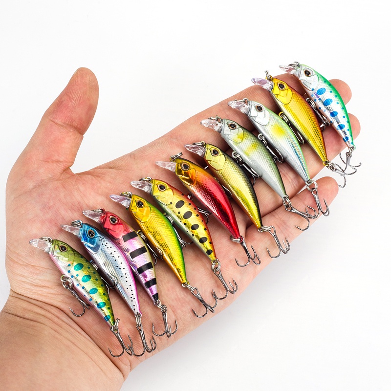 1pcs 20warna 4.5cm /5g Plastik Laser Troli Memancing Umpan Lure SwimBait Lure 3D Mata Keras Tenggelam Ikan Kecil Lure Dengan 2kait Treble