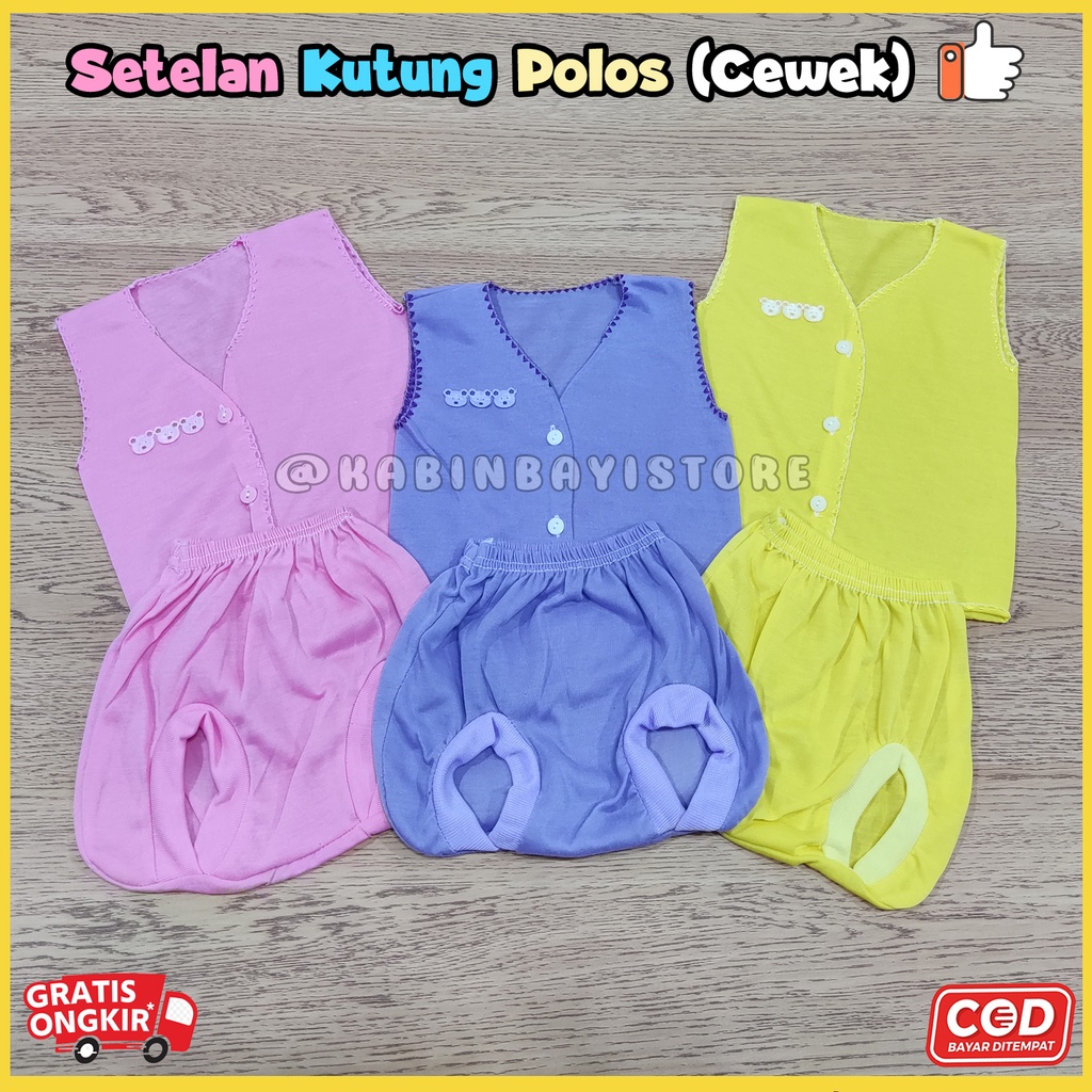 3 Pcs Setelan Baju Kutung &amp; Celana Pop Polos Bayi