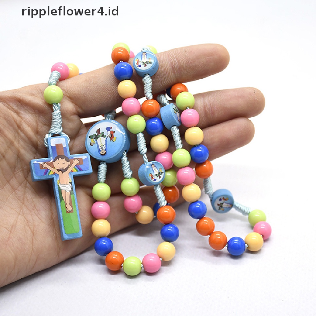 {rippleflower4.id} Kalung Liontin Salib Kartun Anak Rosario Manik Perhiasan Katolik~