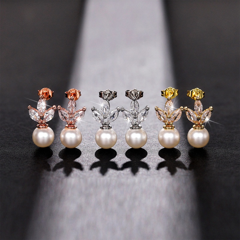 Fancyqube Indah Wanita Anting Mutiara Imitasi Dengan Briliant Tiga Logam Warna Tersedia Fashion Perhiasan Perempuan Serbaguna