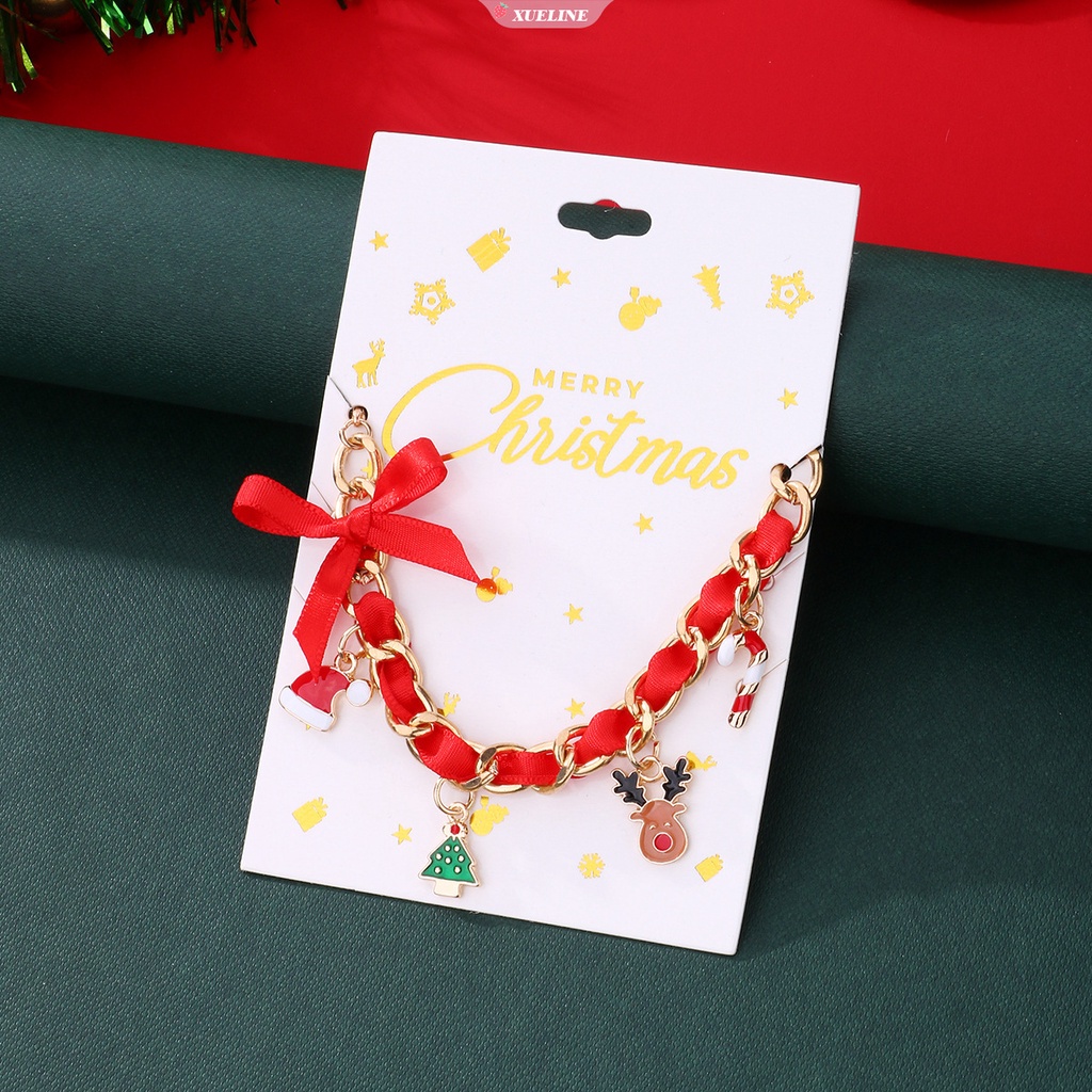 Baru Perhiasan Natal Pesona Gelang Dengan Topi Natal Pohon Natal Tongkat Berjalan Tenun Tangan Gelang Halus Untuk Gadis Anak Hadiah [ZXL]