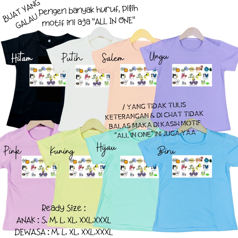 Kaos CEWEK Anak 3-12 tahun - Remaja - Dewasa Jumbo ALPHABET LORE - custom 1 huruf