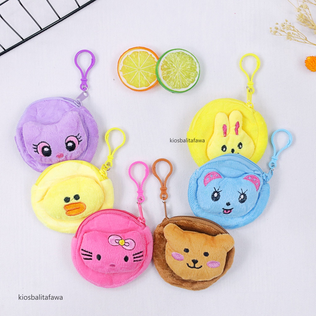 Dompet Koin Karakter / Gantungan Karakter Boneka Tas Mini Import Anak Sekolah Bulu Bordir Babycinnamon