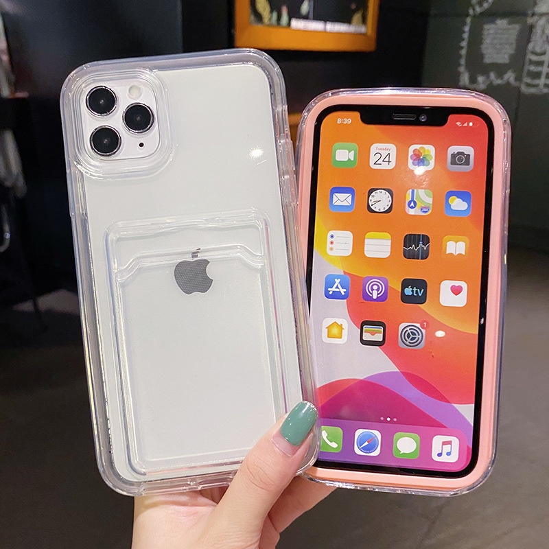 2in1 Slot Kartu Transparan Casing Ponsel Shockproof Untuk iPhone 13 11 12 Pro Max XR XS 14pro 12 13 Lembut Bening Bumper Penutup Belakang