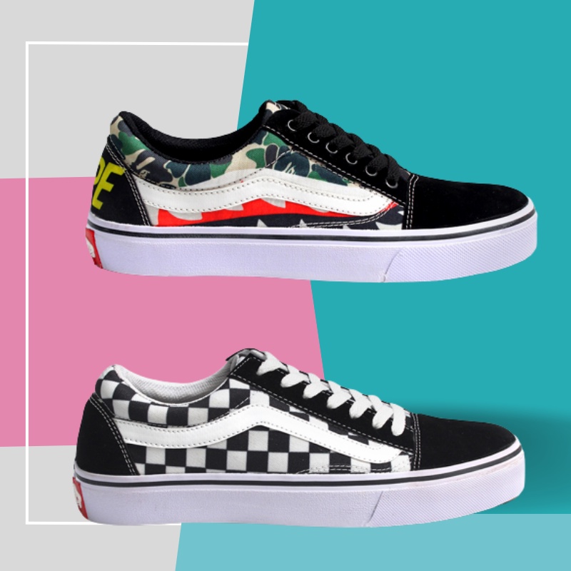 Sepatu Pria Casual Motif Slip On Sneaker Wanita Vans Old Skool Sepatu Vans Original Premium Classic Sneakers cewecowok ( COD )