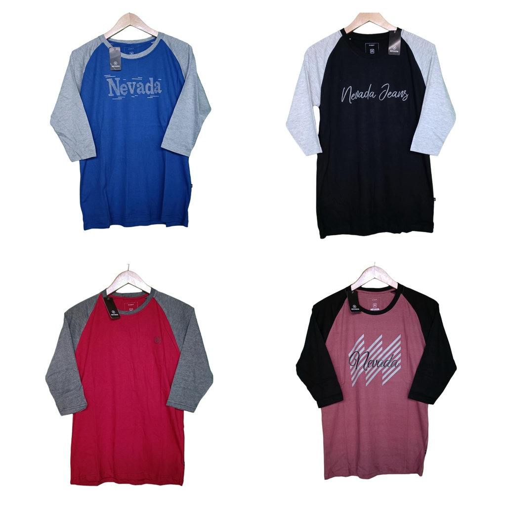 Kaos nevada raglan lengan 3/4 7/8 dewasa cowok cewek