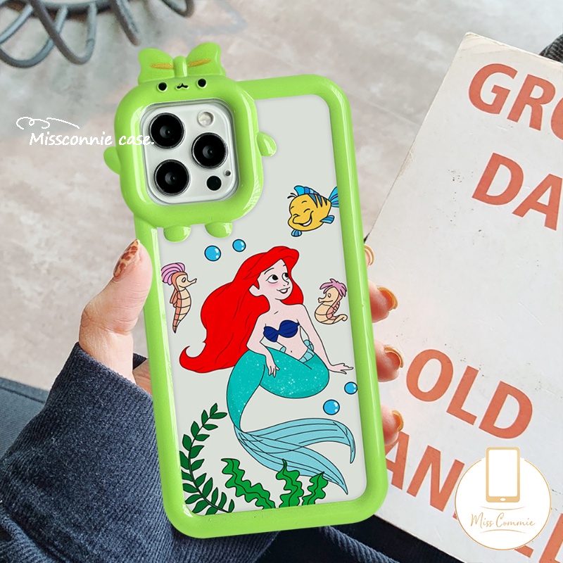 IPHONE Case Cocok Untuk Iphone8 7 6s 6 Plus 11 13 12 14 Pro Max XR XS Max 14 Plus X SE 2020 3D Bow-knot Little Monster Lensa Soft TPU Lucu Disney Mermaid Kartun Winnie the Pooh Cover