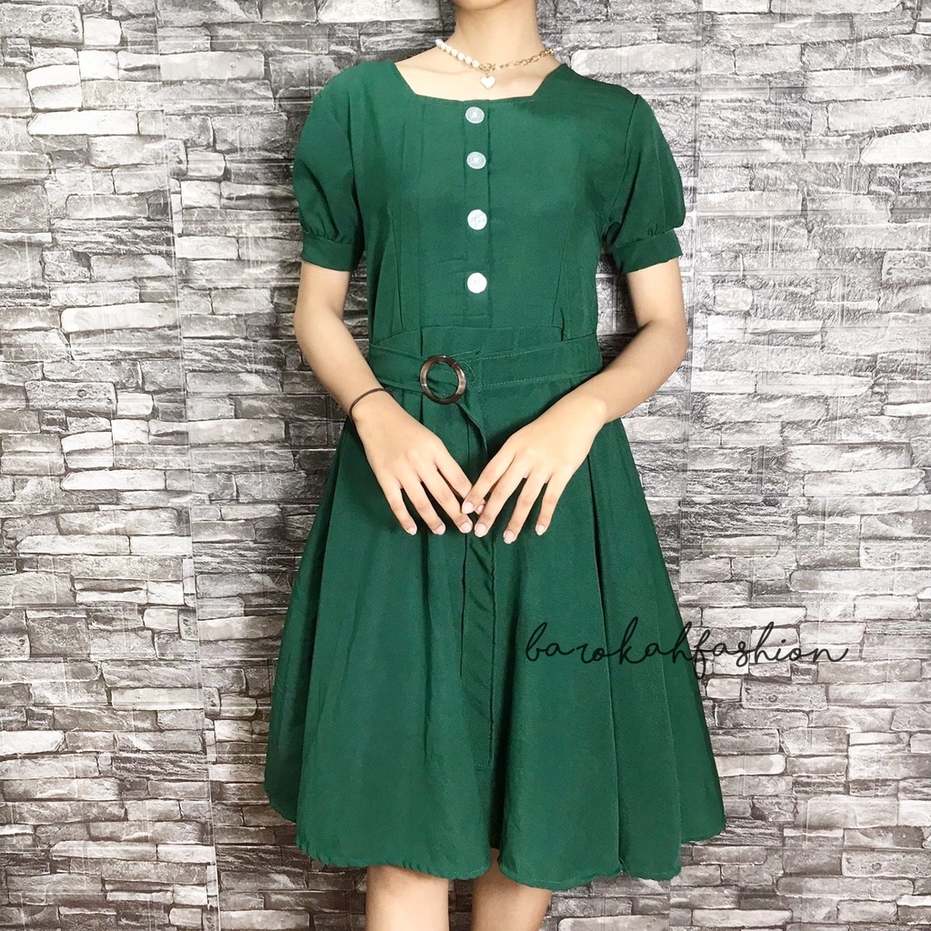 DRESS DARNE PLAIN SQUARE NECK/MIDI DRESS/DRESS POLOS WANITA/DRESS WANITA