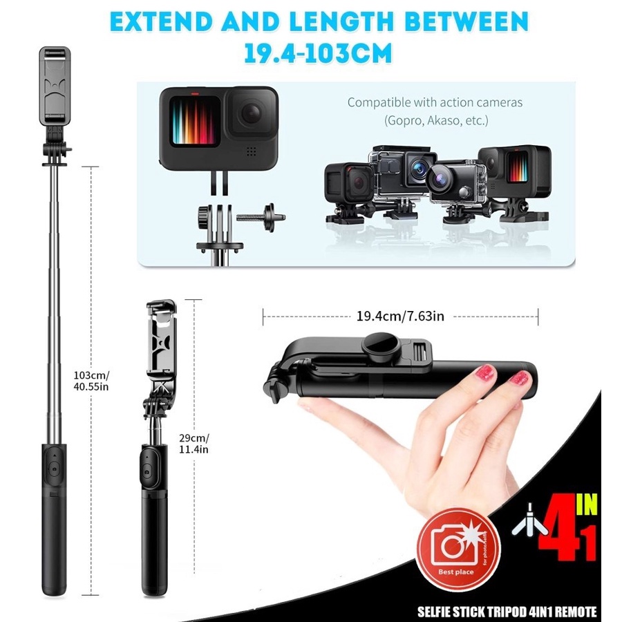 Tongsis Tripod Selfie Bluetooth Remote Control Q07/N08