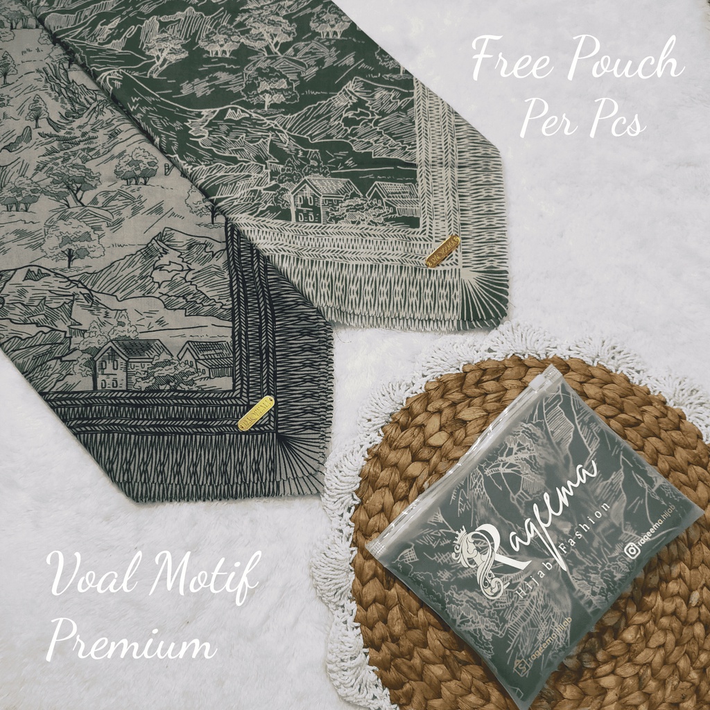 HIJAB VOAL Segiempat Lasercut Motif PREMIUM SERIES By RaqeemaHijab FREE POUCH
