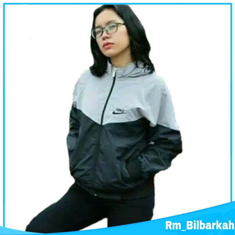 Jaket Parasut Olahraga Nike Kombinasi Abu tua hitam