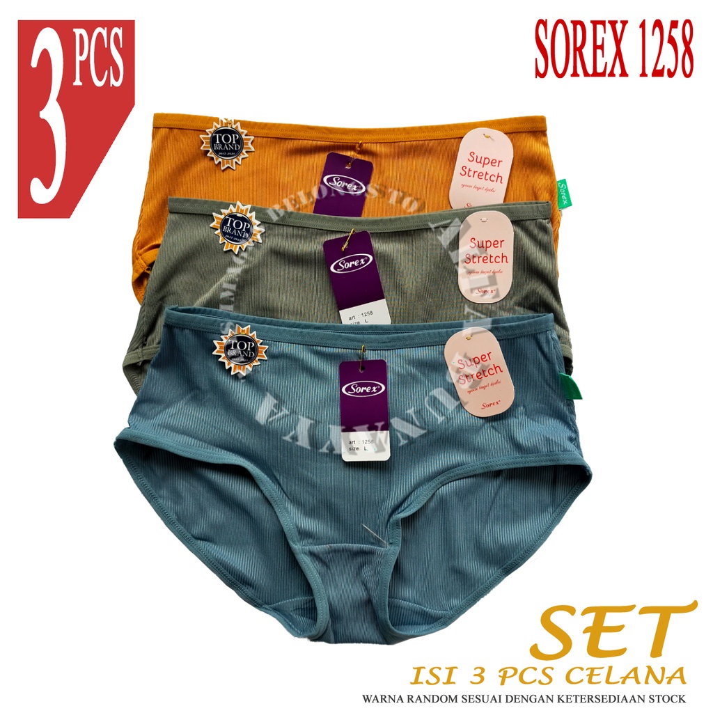 3 Celana Dalam Wanita SOREX 1258 - CD Cutting MIDI - Underwear SOFT &amp; COMFORT - FINE COTTON - Pakaian Dalam Wanita