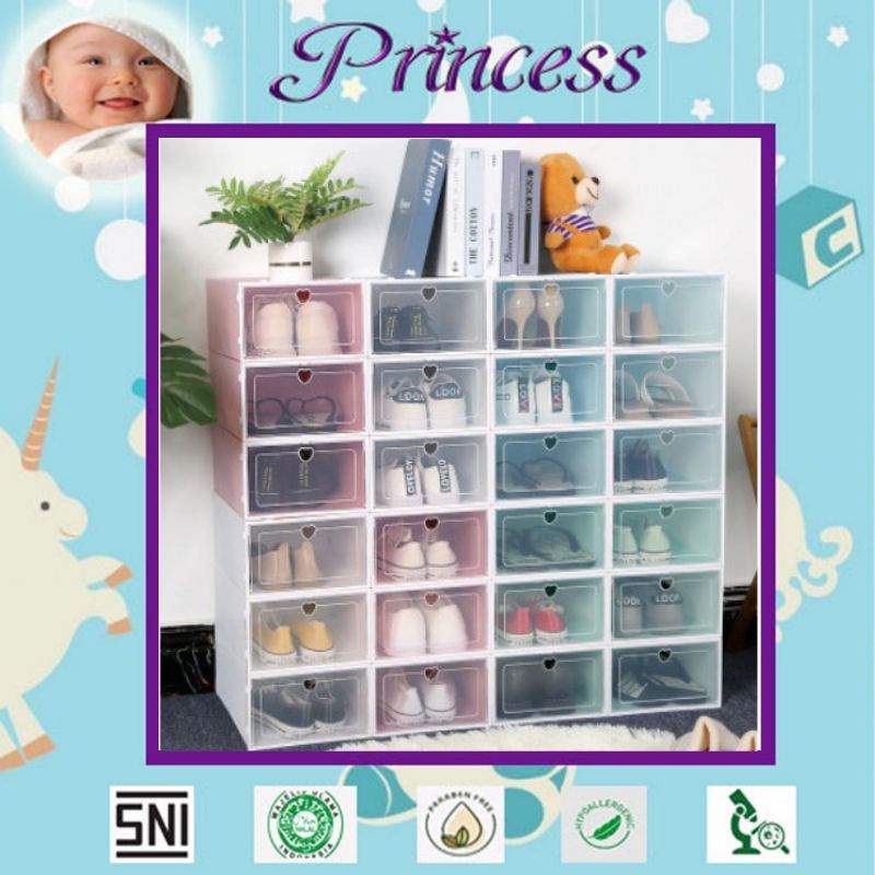 Kotak Sepatu Transparan Tebal Shoes Organizer Box Tempat Penyimpanan Mika Rak Portable Serbaguna Perlengkapan Rumah Sepatu Sandal Susun Murah COD- AC 01 - Princess Baby Shop