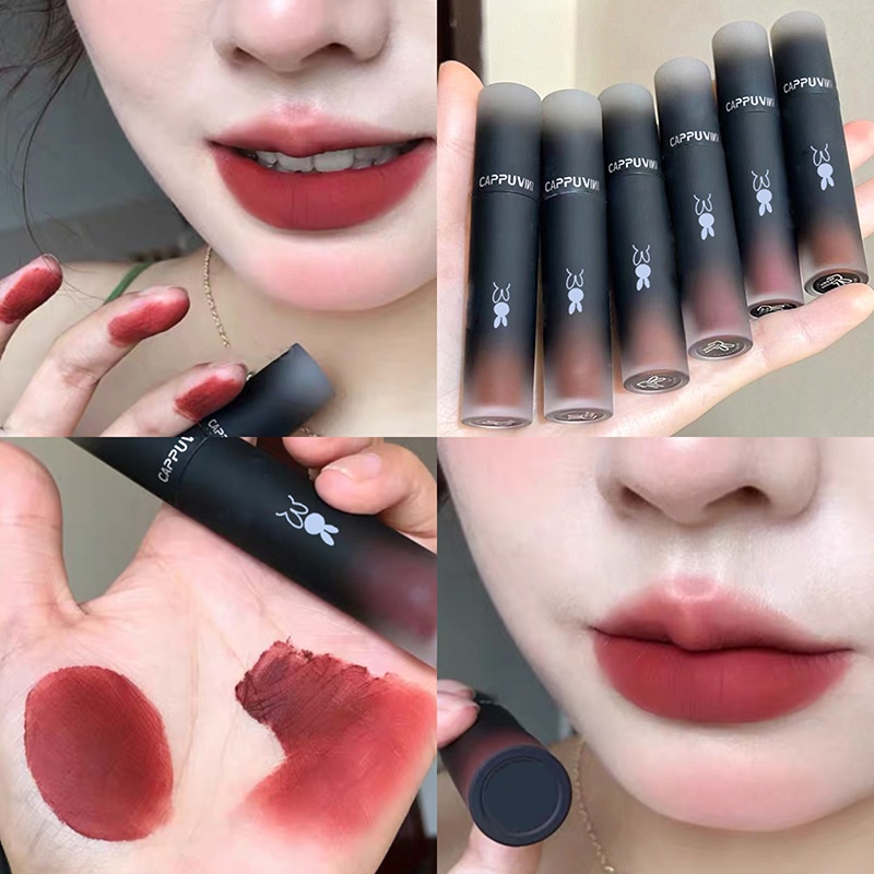 Cappuvini Matte Lip Glaze Dark Series Lipstick Warna Gelap Cappuvini Lipstick Matte Velvet Lip Gloss Waterproof Tahan Lama-3
