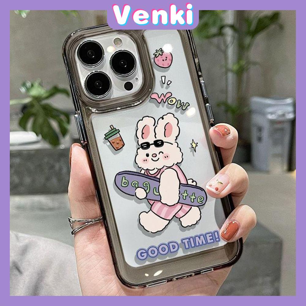 iPhone Case High Quality HD Transparent Acrylic Hard Case Skate Bear and Rabbit Metal Button Camera Protection Shockproof Compatible For iPhone 14 13 12 11 Pro Pro Max 7 8 Plus XR