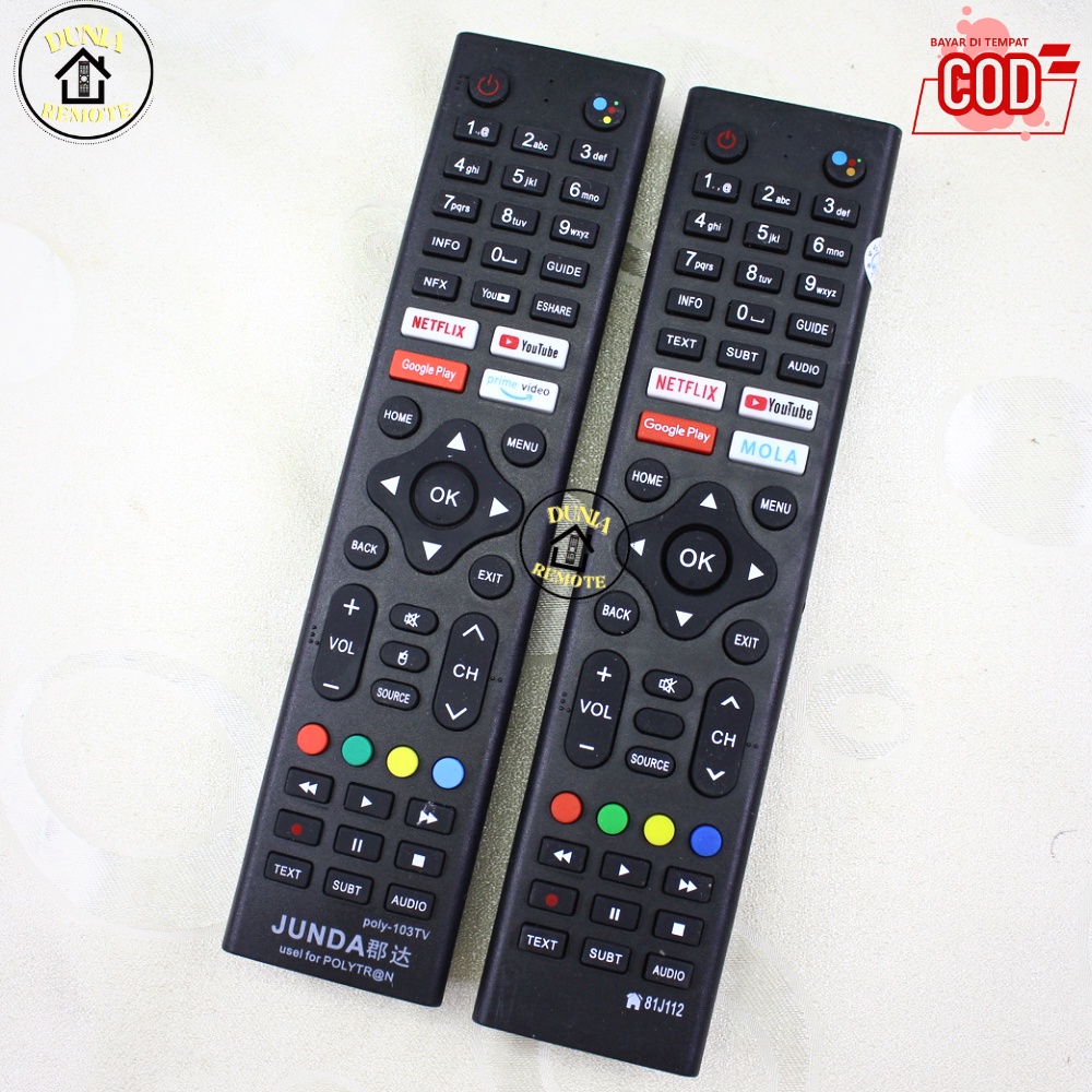 Remot Remote Android Smart TV Polytron LED LCD poly-103tv tanpa setting prime video