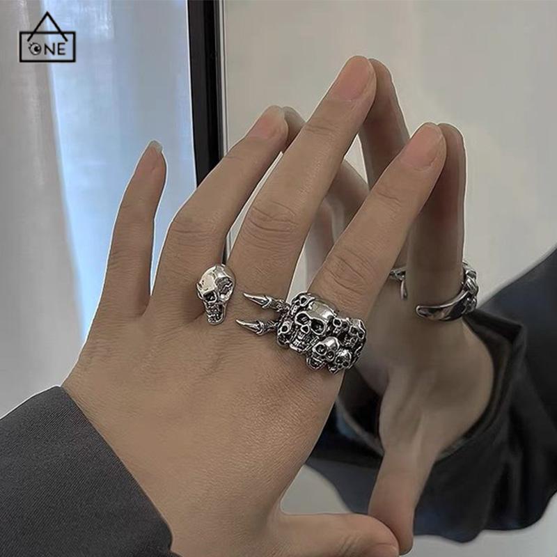 COD❤️Cincin punk perak antik yang dipersonalisasi Pria aksesori fashion Korea-A.one