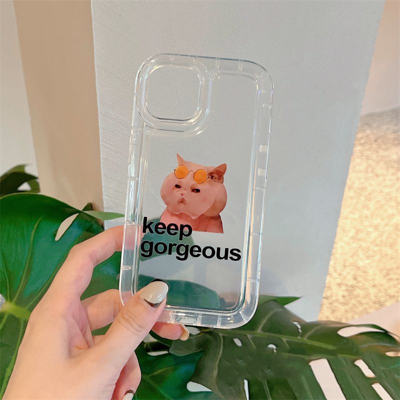 IPHONE Casing Ponsel Lembut Kucing Gemuk Kompatibel Untuk Iphone14 13 12 11 Pro XS Max X XR 78 6 6S Plus Casing Transparan Shockproof TPU Cover