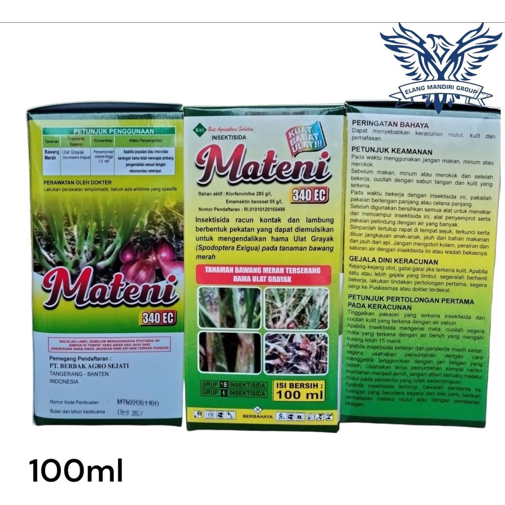 Insektisida MATENI 340EC 100ml Bahan Aktif Klorfenvinfos 285 gram/liter Emamektin Benzoat 55 g/l Untuk Hama Ulat Emacel Ulate Jimat