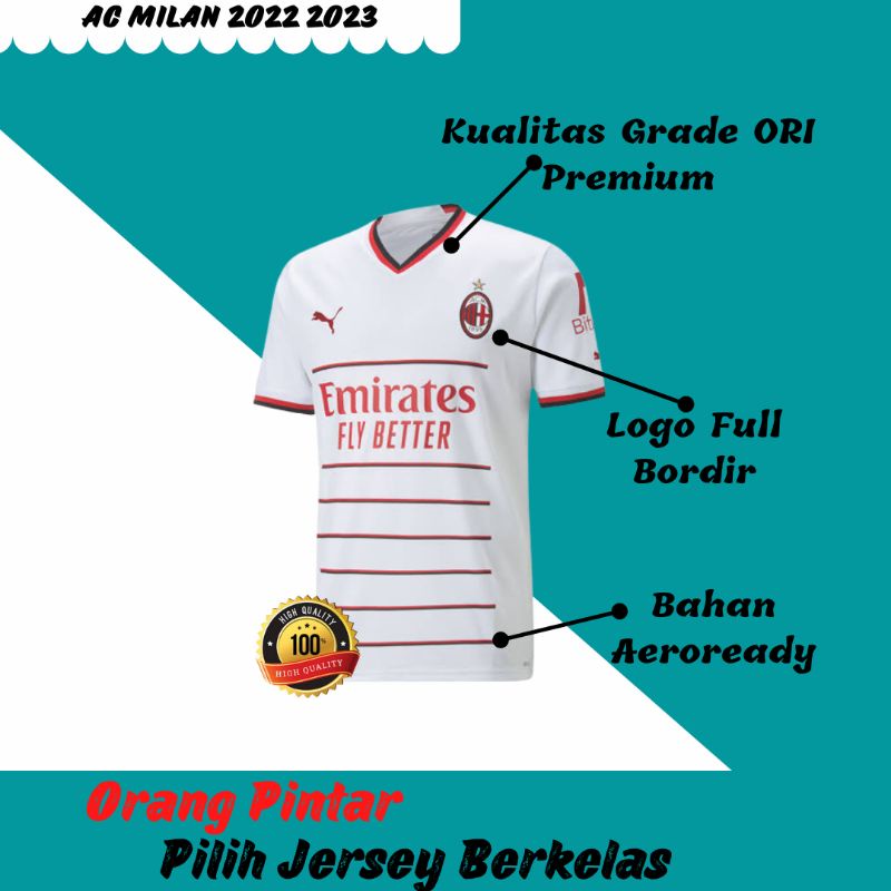 Jersey Bola A C M I L A N Away 2022 2023 Grade Ori Import Baju Sepak Bola Pria