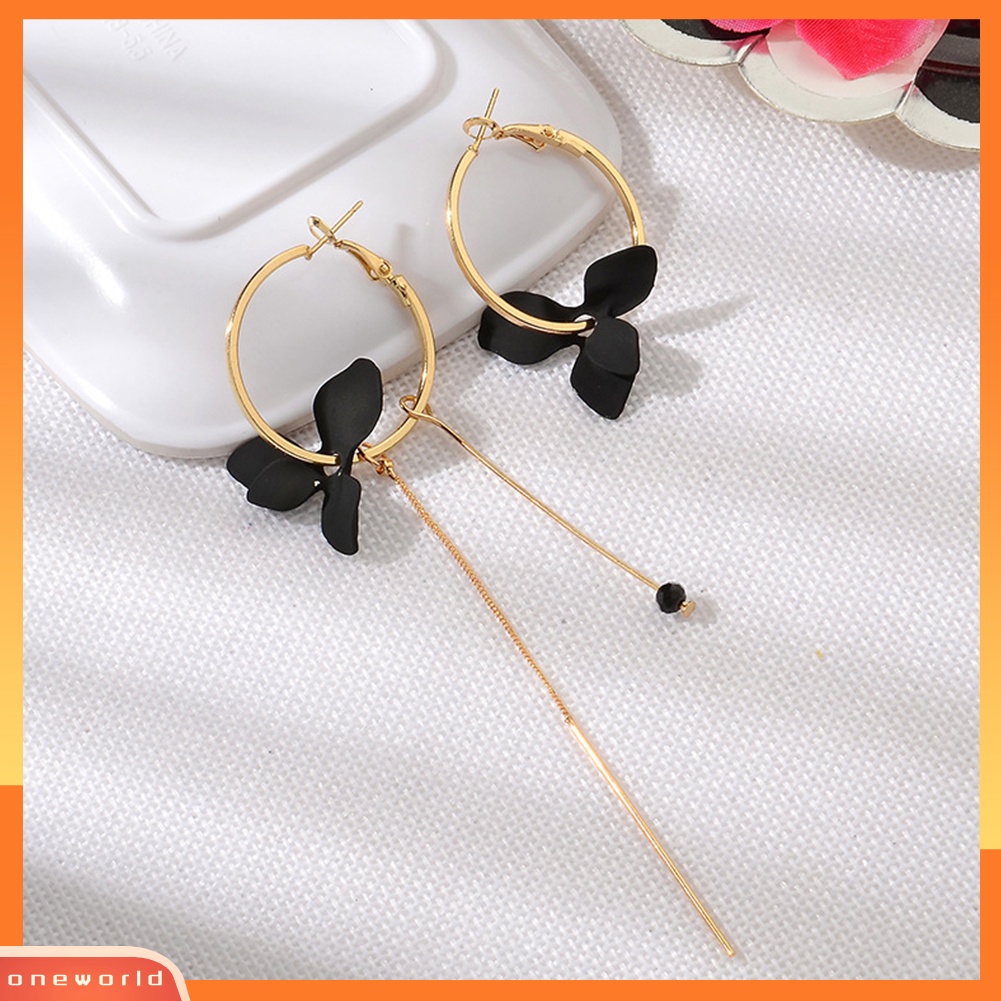 [WONE] Wanita Fashion Kelopak Drop Linear Menjuntai Asimetris Leverback Earrings Jewelry