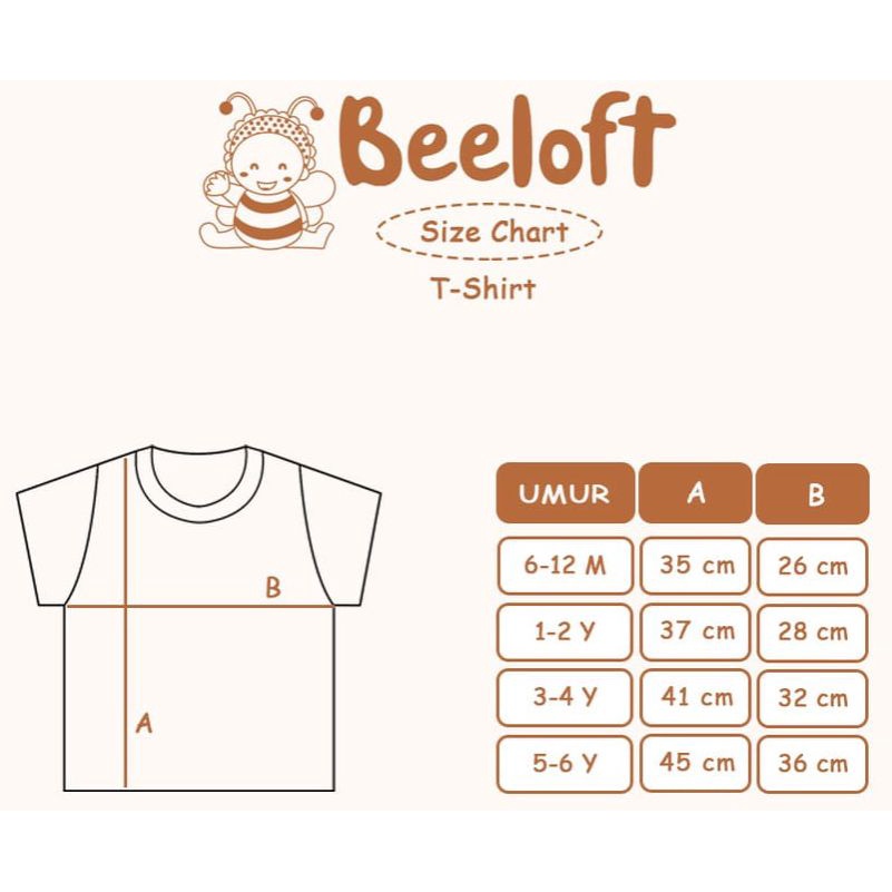 Baju Bayi Oblong Pendek Comfy Tee Kaos Anak Beeloft 6 Bulan - 6 Tahun