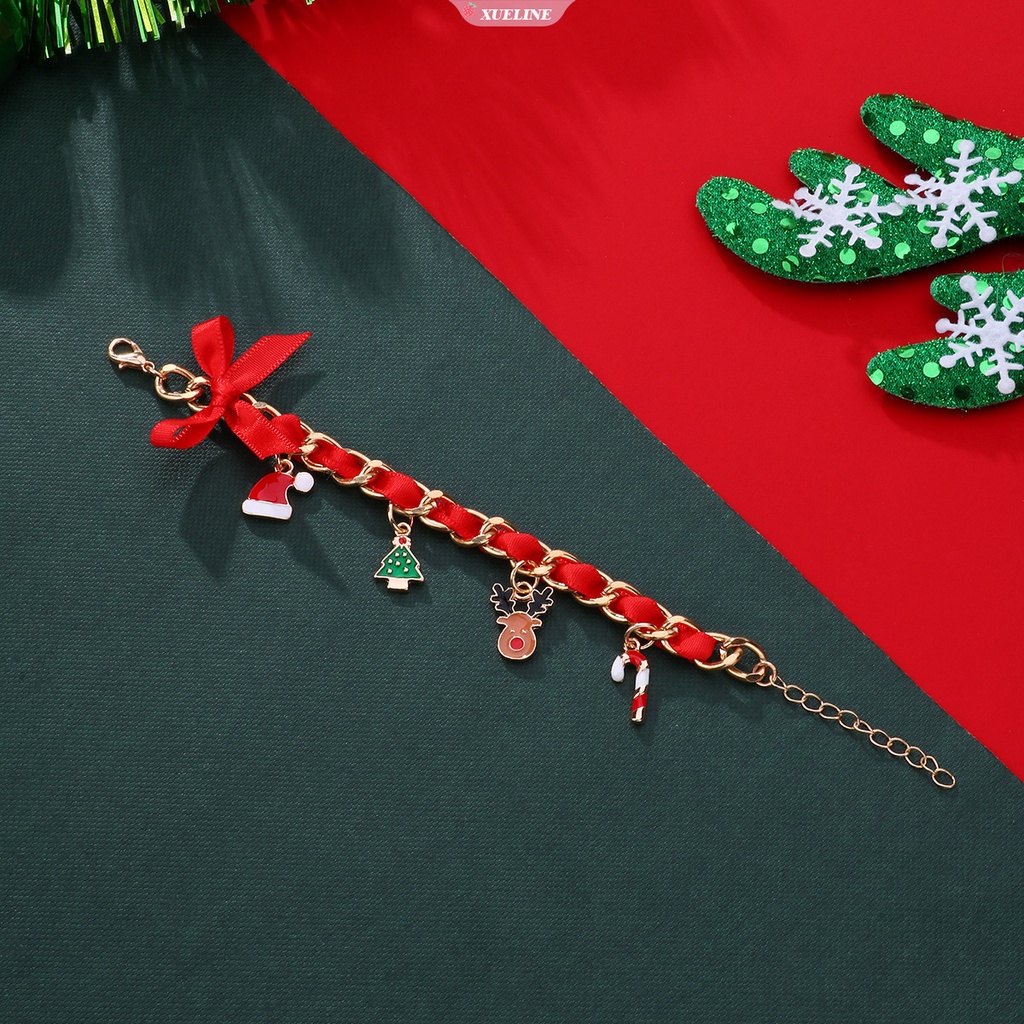 Baru Perhiasan Natal Pesona Gelang Dengan Topi Natal Pohon Natal Tongkat Berjalan Tenun Tangan Gelang Halus Untuk Gadis Anak Hadiah [ZXL]