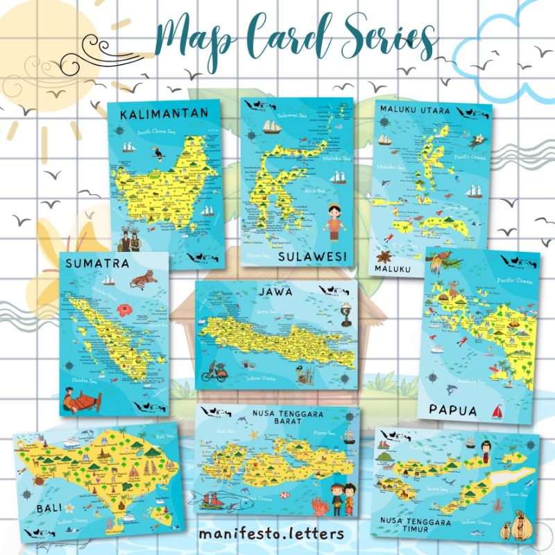 

Postcard Seri Peta Wisata | Kartu Pos Map Card | Tourism Card | for Swap