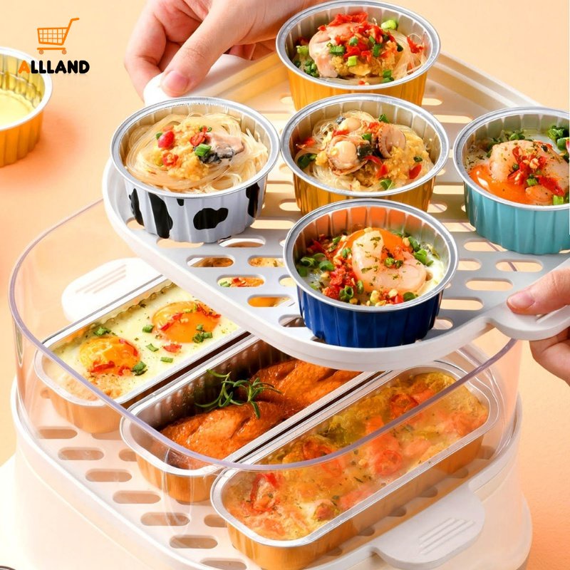 10pcs /Set Reusable Aluminium Foil Tin Cup/ Cetakan Kue Puding Air Fryer Multifungsi/ Alat Masak Udang Bihun Dapur