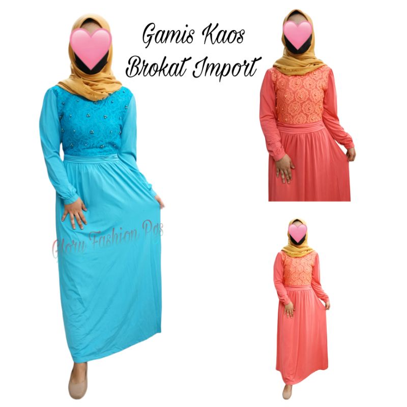 GAMIS KNIT KAOS BROKAT WANITA POLOS MOTIF BUNGA IMPORT