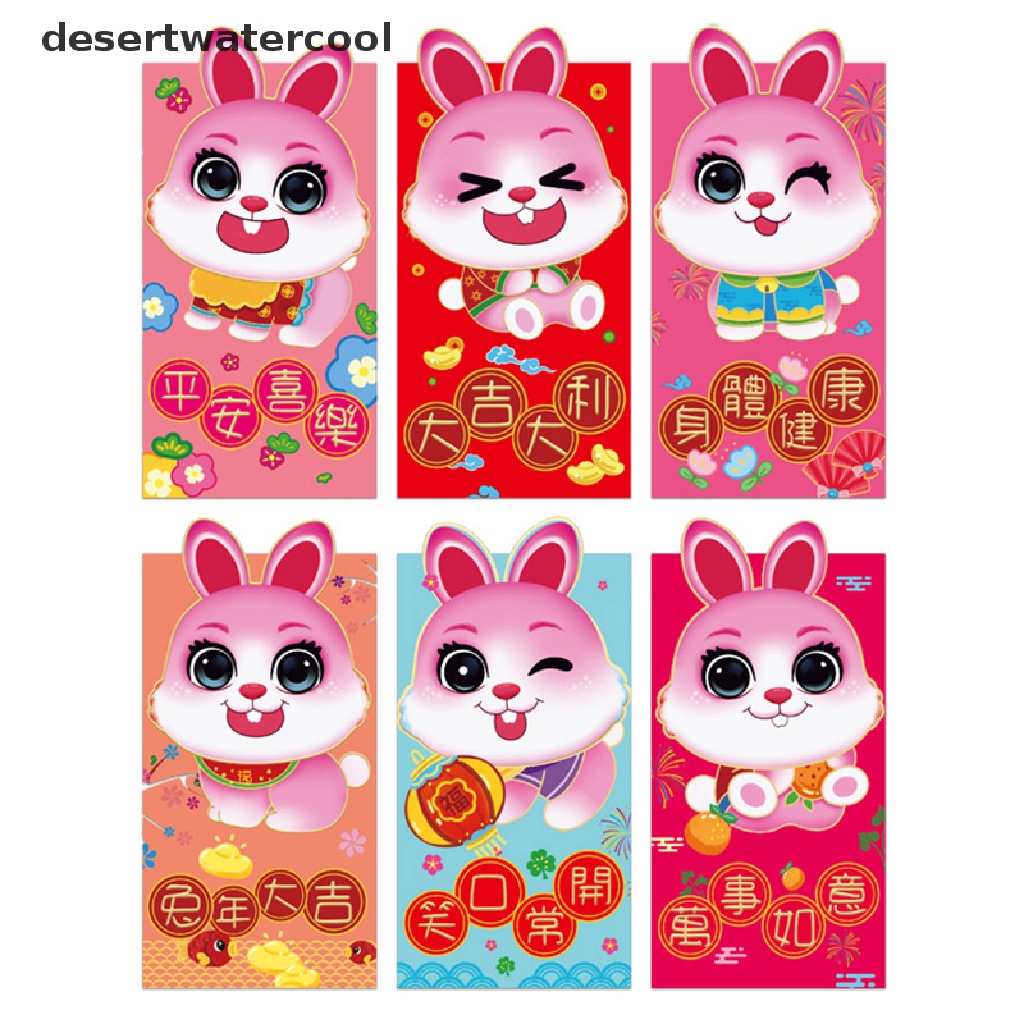 Deid 6Pcs Amplop Merah Imlek Kelinci Tahun2023 Amplop Uang Tahun Baru Paket Merah Untuk Festival Musim Semi Martijn