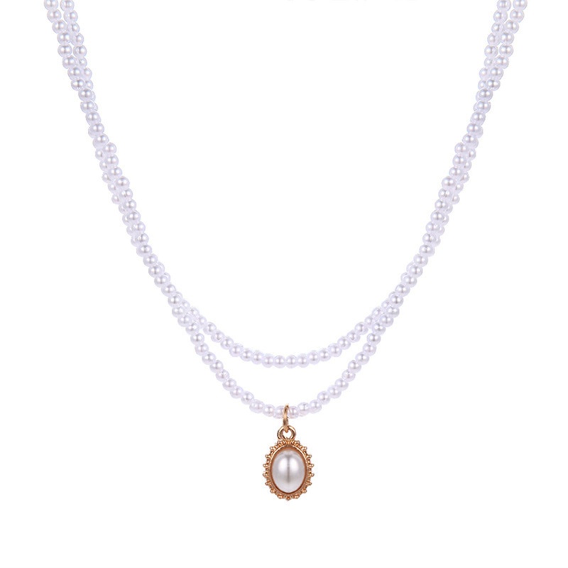 Choker Rantai Klavikula Kalung Mutiara Ganda Vintage Untuk Wanita
