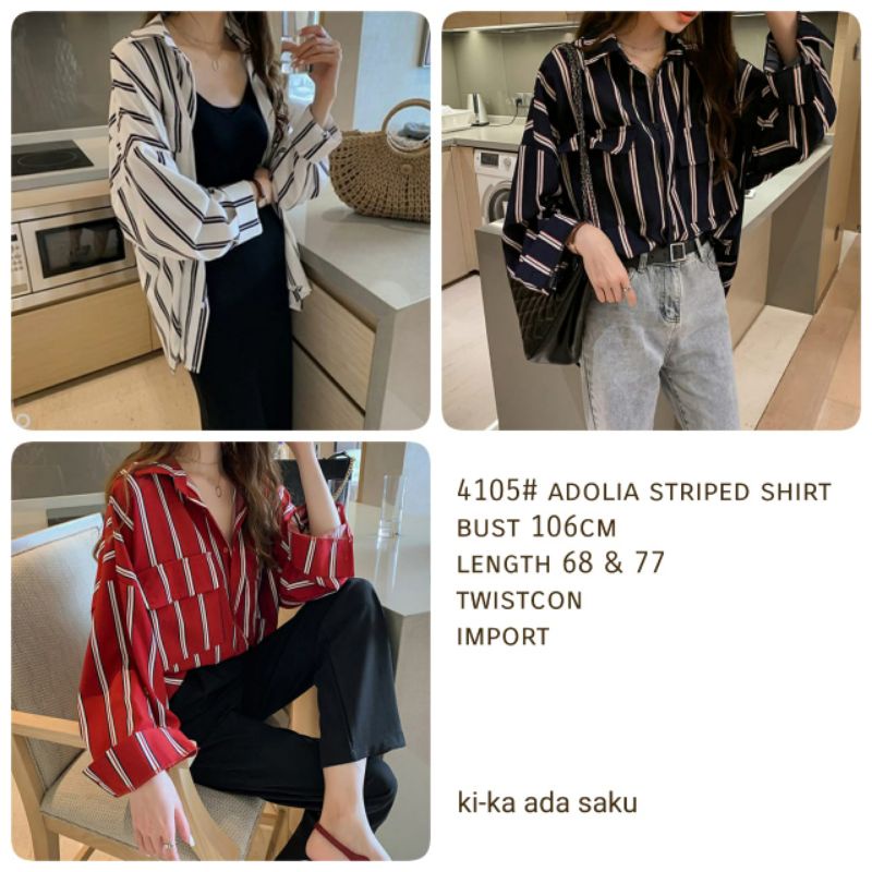 MDLV ~ 4105# Adolia Striped Shirt Kemeja Salur Import