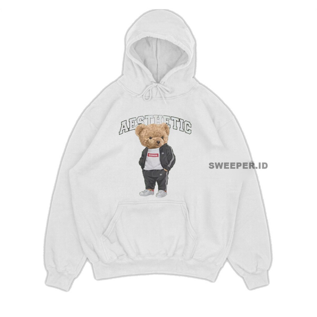 SWEATER HOODIE MOTIF BEAR AESTETIC PRIA &amp; WANITA BAHAN FLEECE