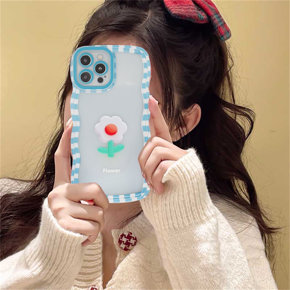 Realme 10c30 C31 C35 C21Y C25Y RealmeC11 C25 C17 C15 C12 C3 C2 Realme 8i 7i 5 5i 6i 7 Pro Kotak-Kotak Bunga Gelombang Tepi TPU Phone Case Cover DGX