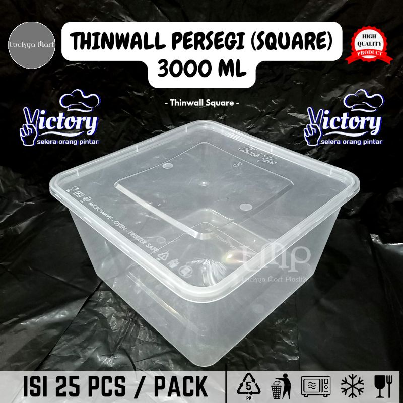 Thinwall Victory Square 3000 ml / Kotak 3000 ml / Thinwall square 3000ml / kotak makan persegi 3000m