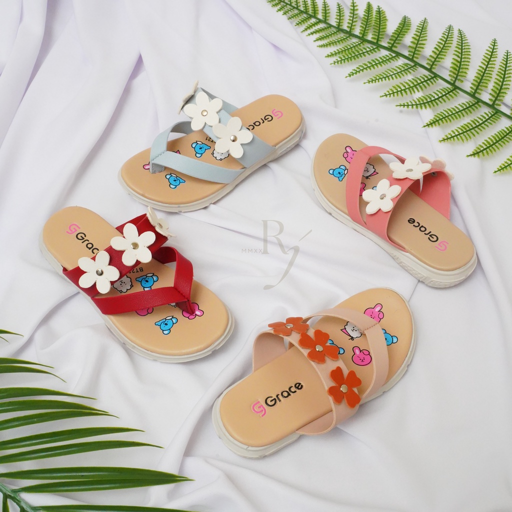 GRACE [MUSE 102] Sandal Anak Perempuan BT/ Sendal Jepit Bunga Anak Perempuan/ Sandal Selop Jepit Anak