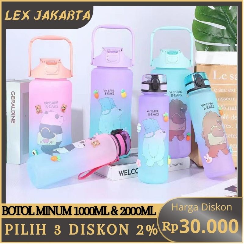 LEXJAKARTA  Botol Minum Gradasi 2000ML &amp; 1000ML We Babe Bears Botol Minum Viral Botol Minum Sedotan