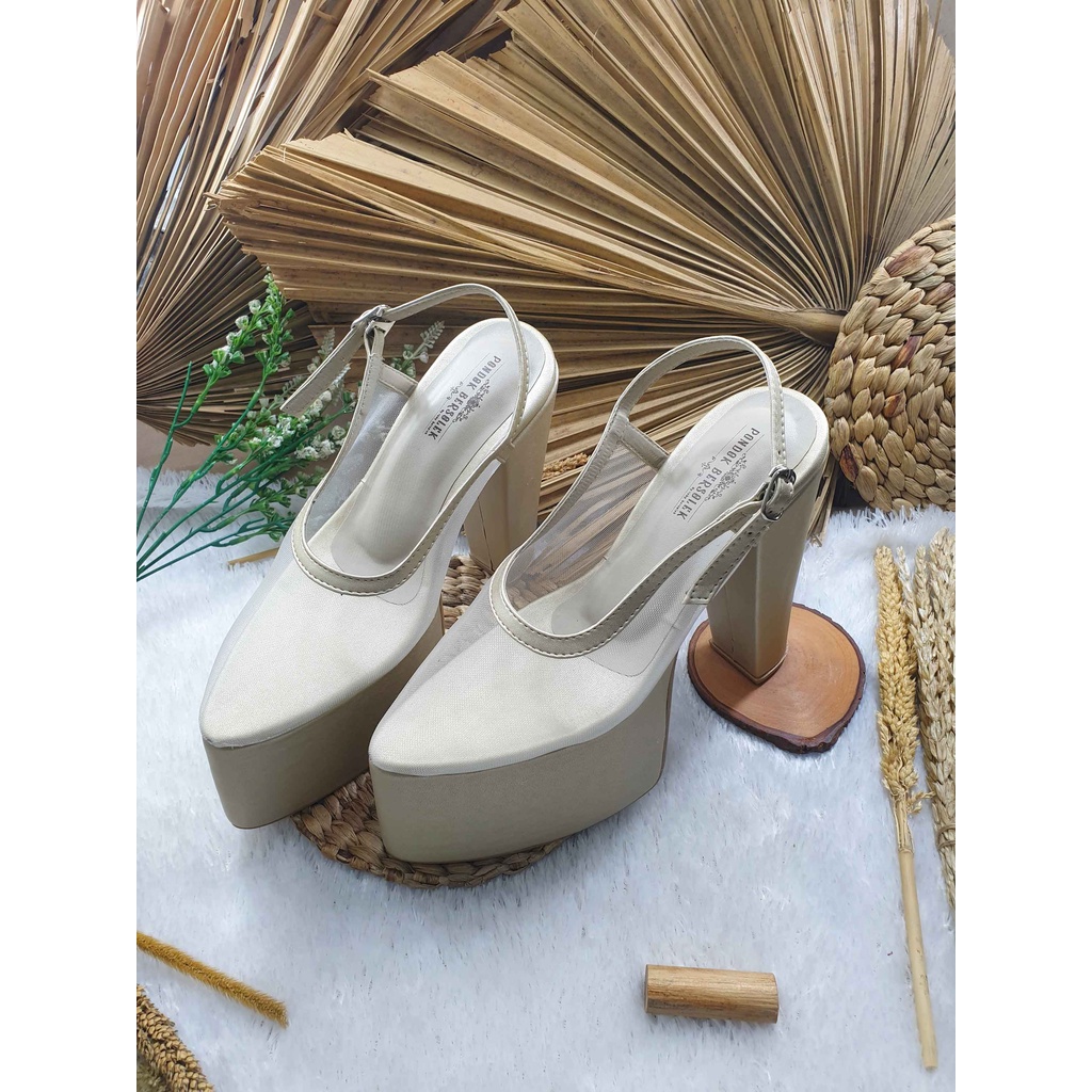 Sepatu wedding clarisa polos gold hak tinggi 15 cm