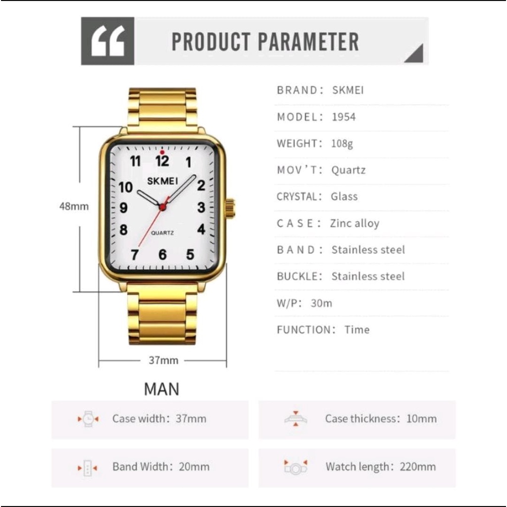 JAM TANGAN PRIA / WANITA SKMEI 1954 / 1955 ANALOG TALI RANTAI STAINLESS WATER RESIST 5 ATM ORIGINAL FREE BOX &amp; BATERAI